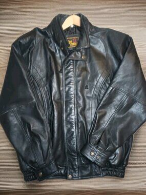 Black Leather Jacket Bomber - Real Leather Genuine Leather Men's Size XL